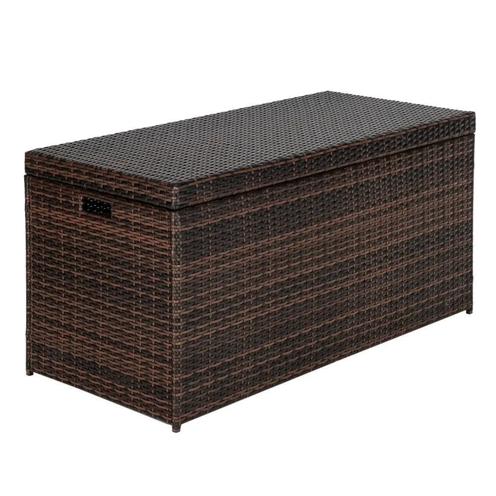 132 Gallon Wicker Outdoor Storage Deck Box, Brown, Patio Organizer