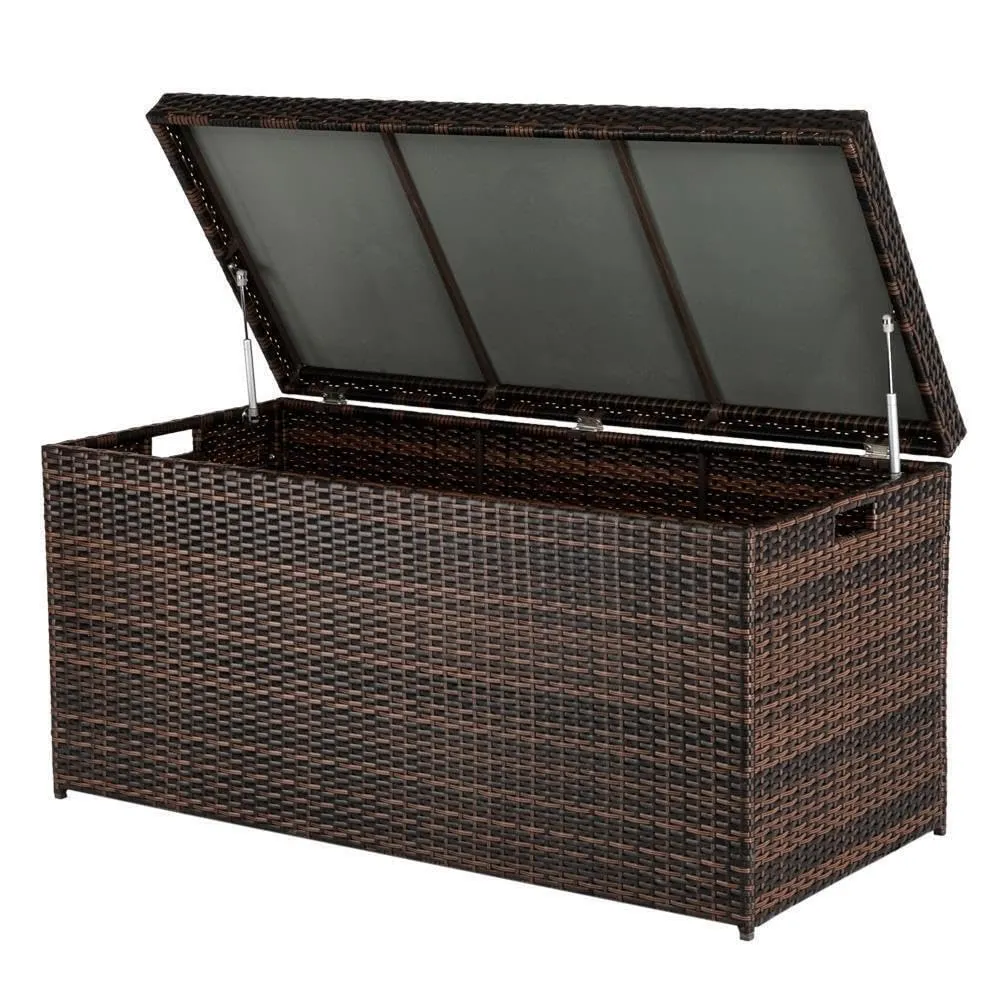 132 Gallon Wicker Outdoor Storage Deck Box, Brown, Patio Organizer