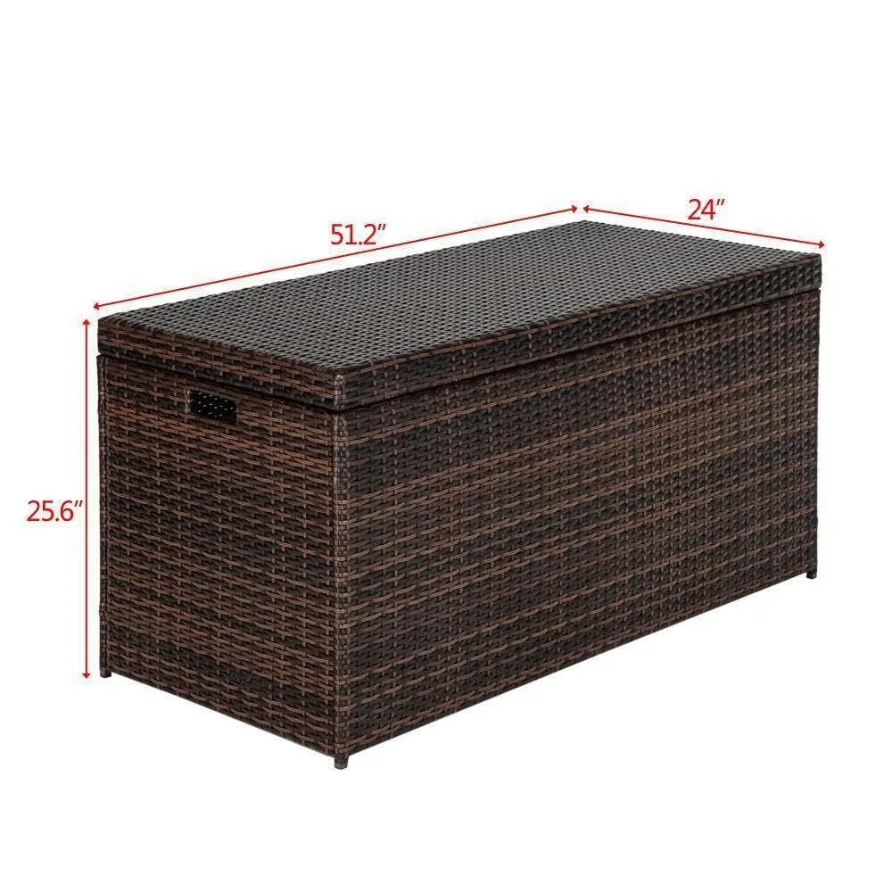 132 Gallon Wicker Outdoor Storage Deck Box, Brown, Patio Organizer