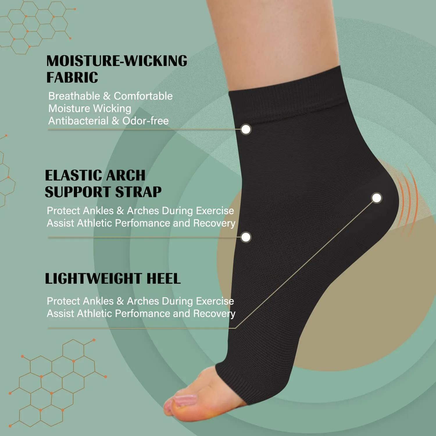 2 Pack Ankle Brace Compression Sleeve 8-15 mmHg Open Toe Сompression Socks for Swelling,Plantar Fasciitis,Sprain,Nano Brace for Women Men Black L/XL Black (2 Pack) Large-X-Large