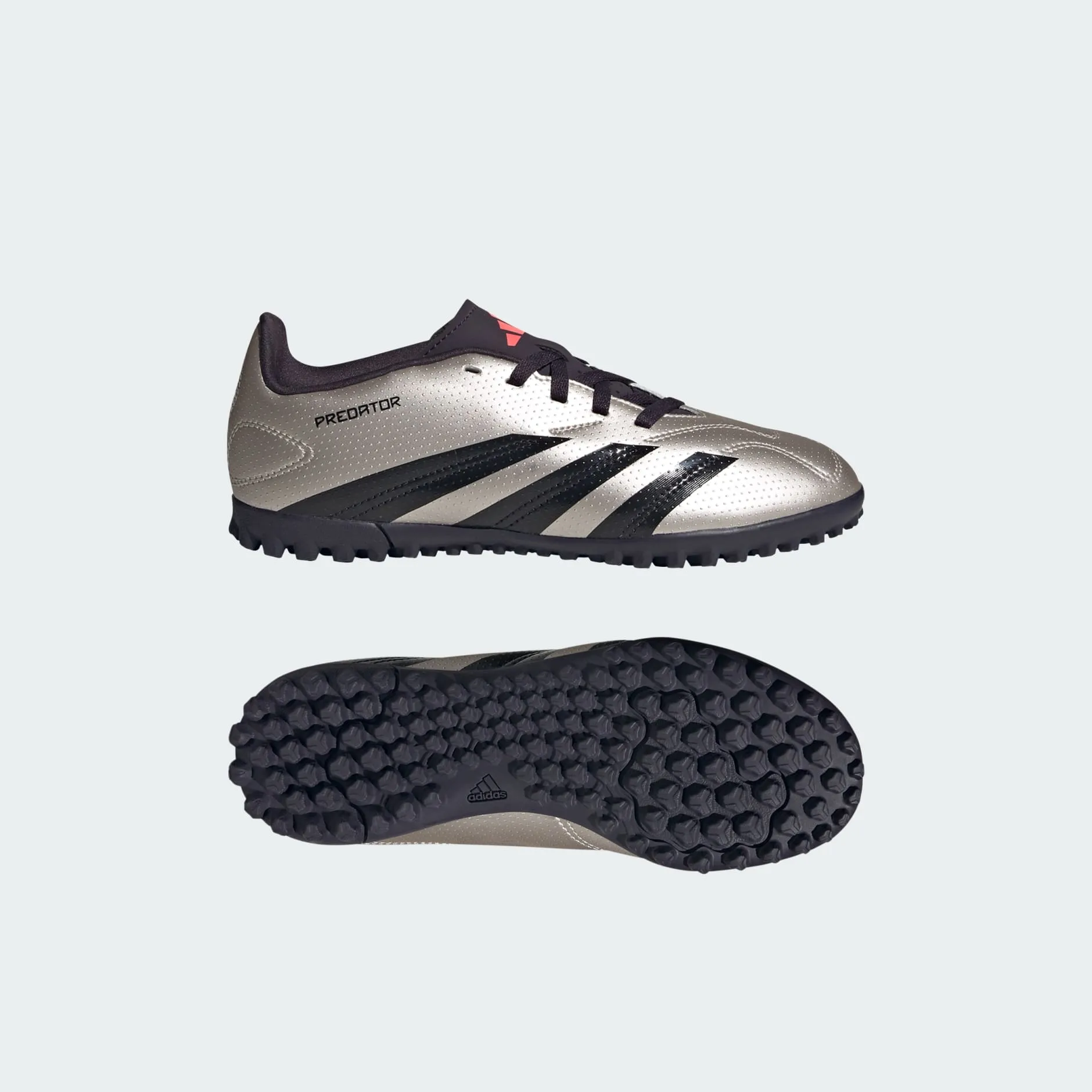 adidas PREDATOR CLUB Artificial Turf Soccer Shoes | Platinum Metallic-Aurora Black | Kid's Unisex