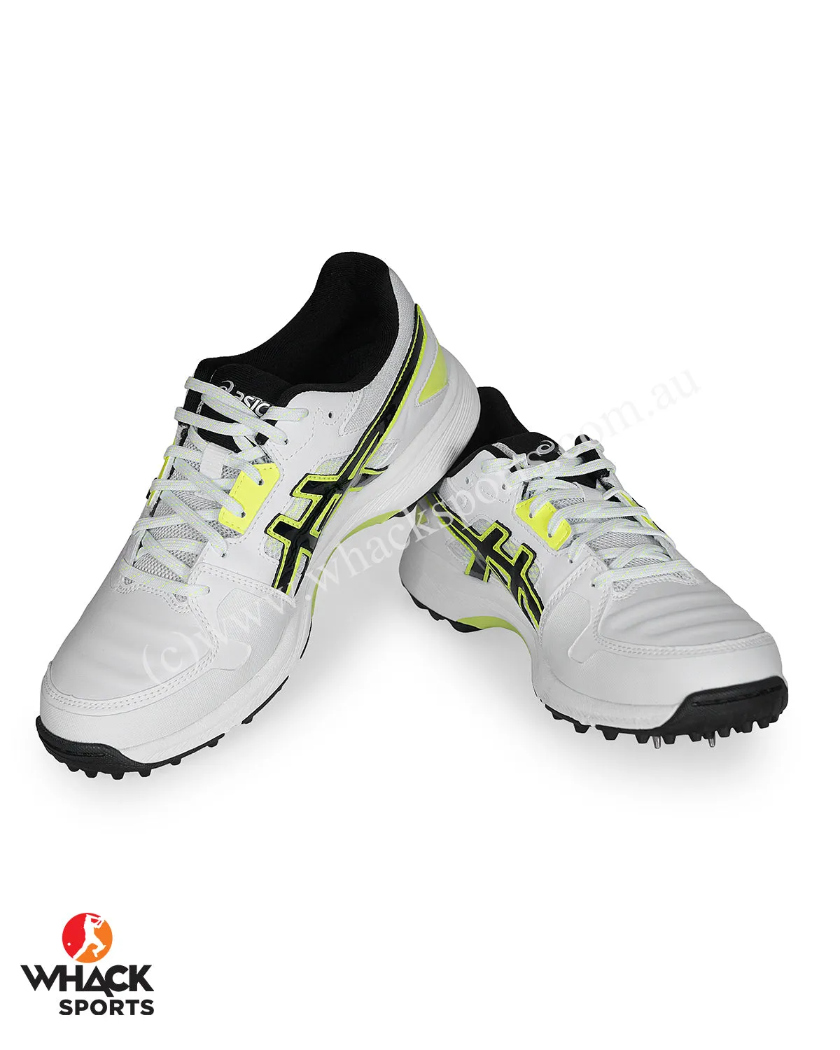 ASICS Gel Gully 7 Cricket Shoes - Steel Spikes - White/Safety Yellow