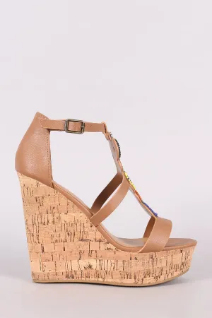 Bamboo Beadwork Cork Platform Wedge