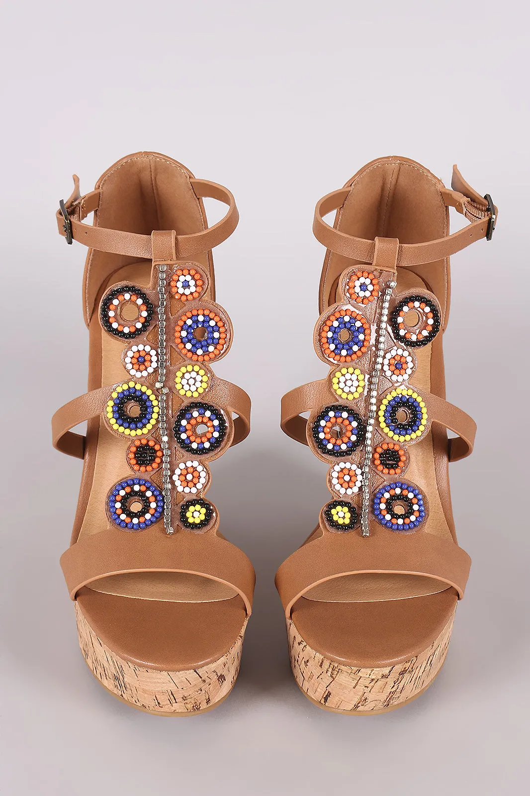 Bamboo Beadwork Cork Platform Wedge