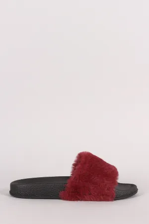 Bamboo Open Toe Fluffy Faux Fur Slide Sandal