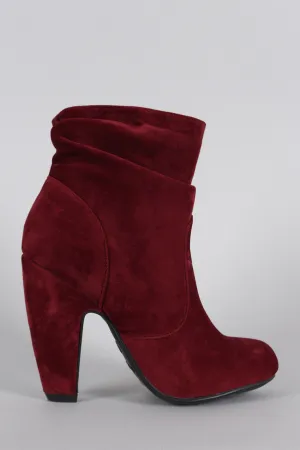 Bamboo Suede Slouchy Round Toe Platform Heeled Booties