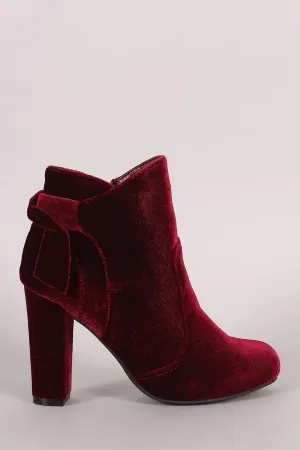 Bamboo Velvet Knotted-Tie Chunky Heeled Booties