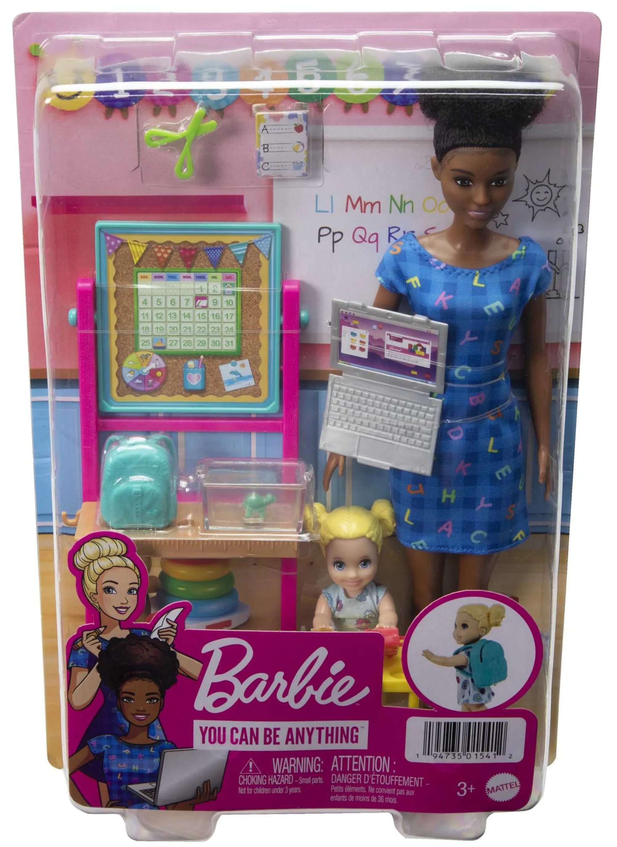 Barbie Teacher Playset With Brunette Doll, Small Doll And Accessories Like Flip Board, Desk And More