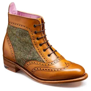 BARKER Ladies Boots - Grace Brogue - Cedar Calf / Green Harris Tweed