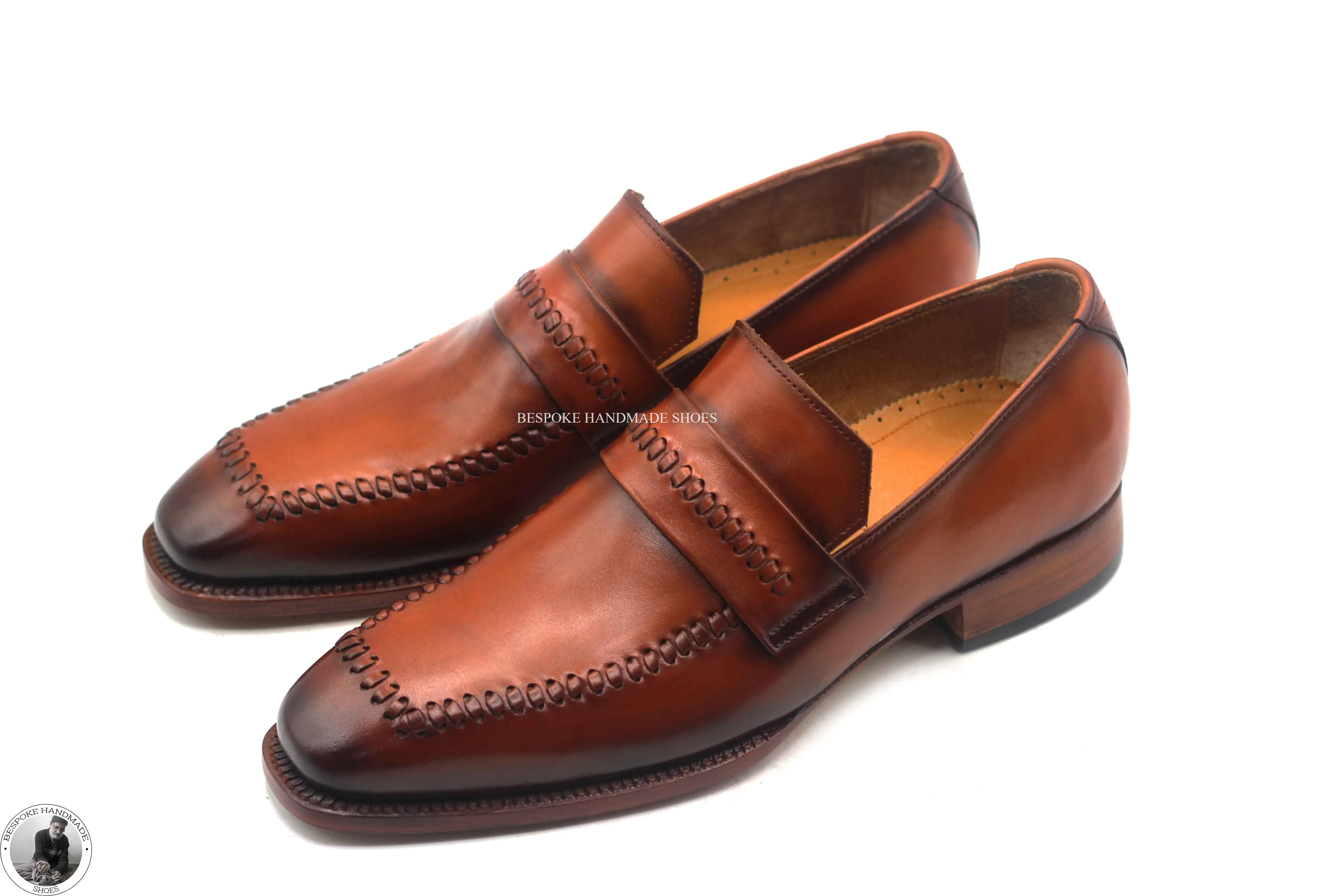 Bespoke Men's Handmade Brown Leather Shaded Toe Leather Slip On Loafer Casual Men's Shoes