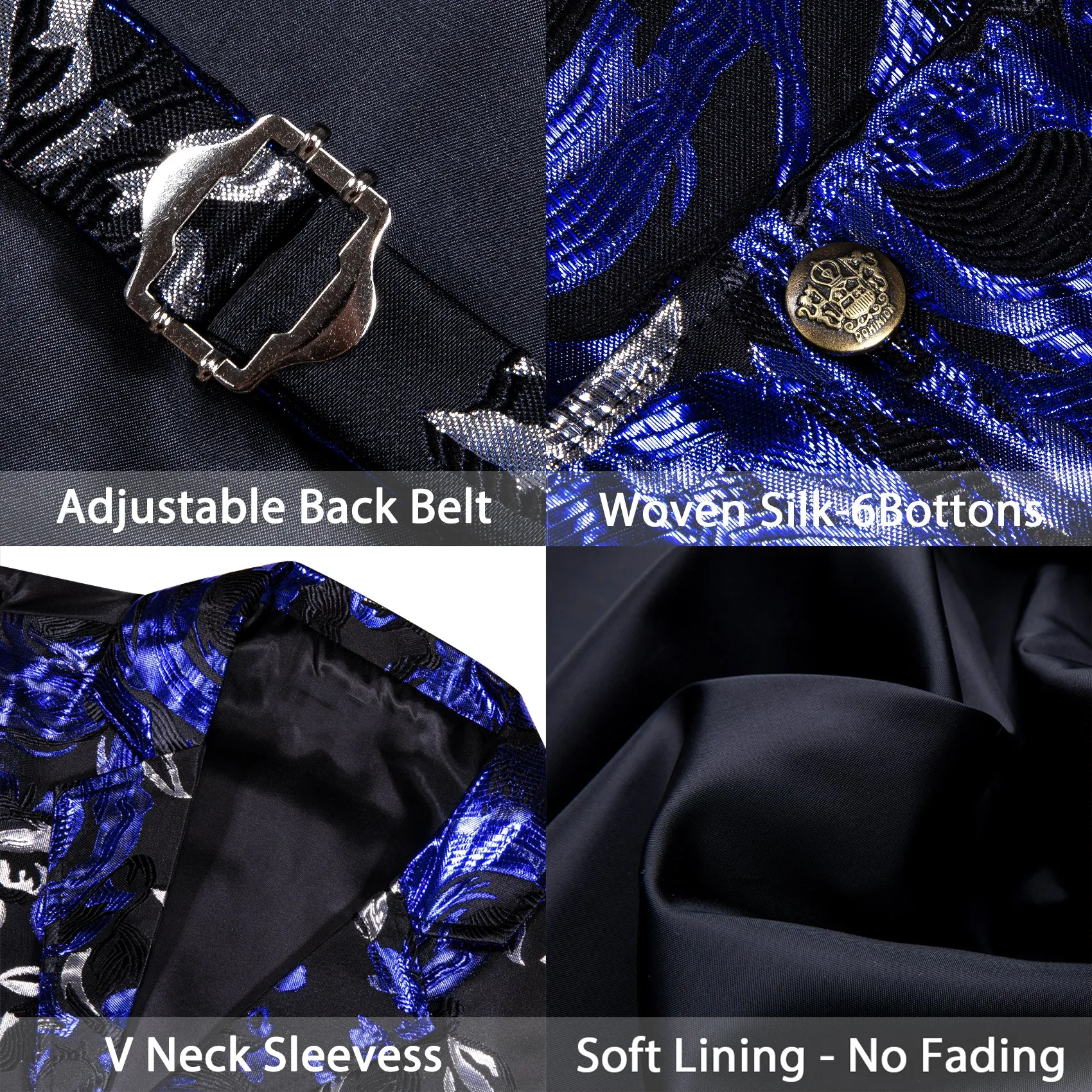 Black Blue Novelty Jacquard Men's Collar Victorian Suit Vest