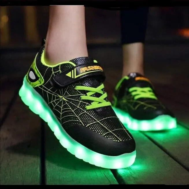 Black Green Kids Led Usb Glowing Shoes For Children