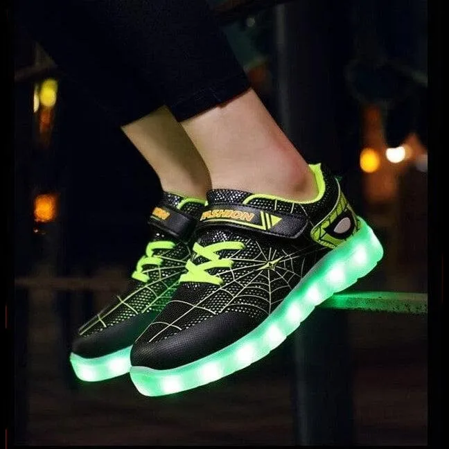 Black Green Kids Led Usb Glowing Shoes For Children