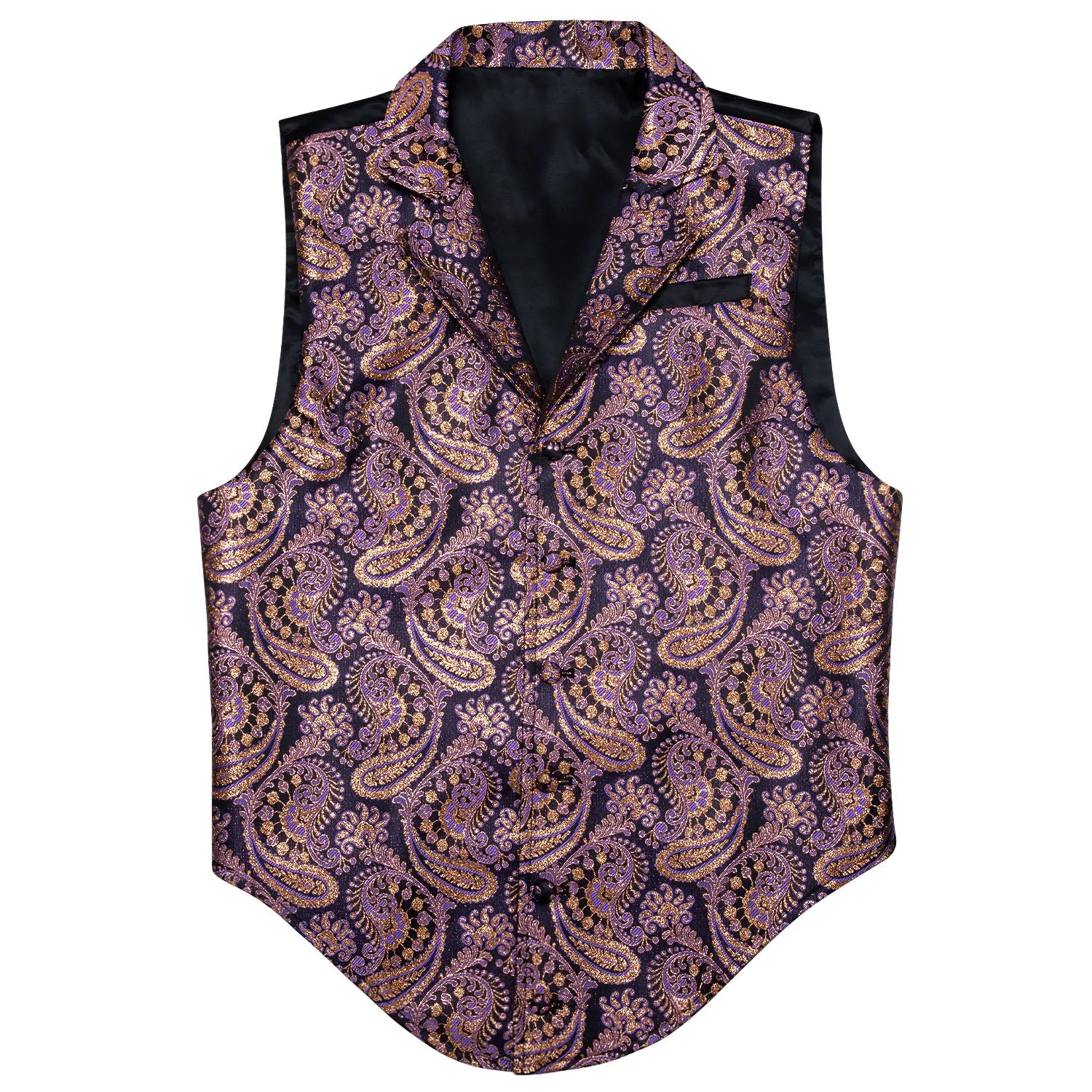 Black Purple Paisley Jacquard Men's Collar Victorian Suit Vest