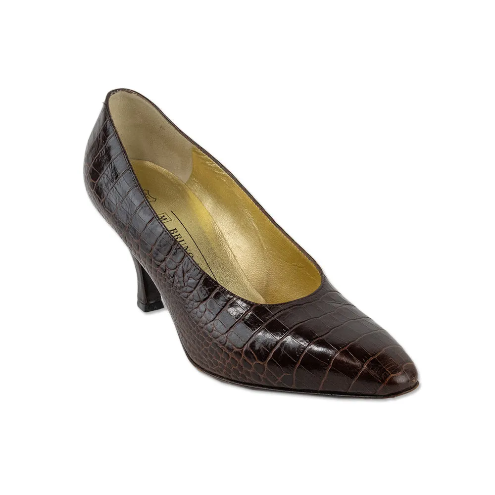 Bruno Magli Brown Embossed Leather Round Toe Heels