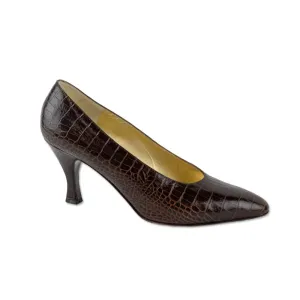 Bruno Magli Brown Embossed Leather Round Toe Heels