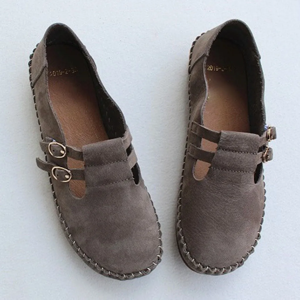 Buckle Leather Retro Flats | Gift Shoes