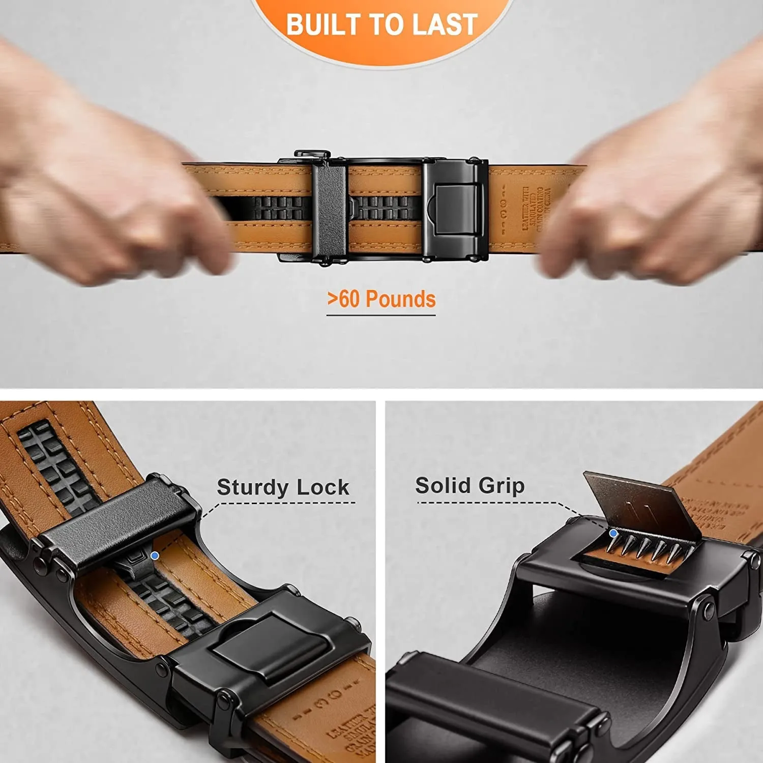 BULLIANT Mens Ratchet Belt, Leather Adjustable Slide Belt for Mens Dress Casual Pant