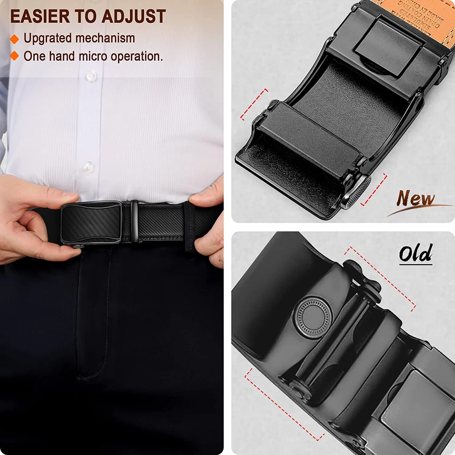 BULLIANT Mens Ratchet Belt, Leather Adjustable Slide Belt for Mens Dress Casual Pant