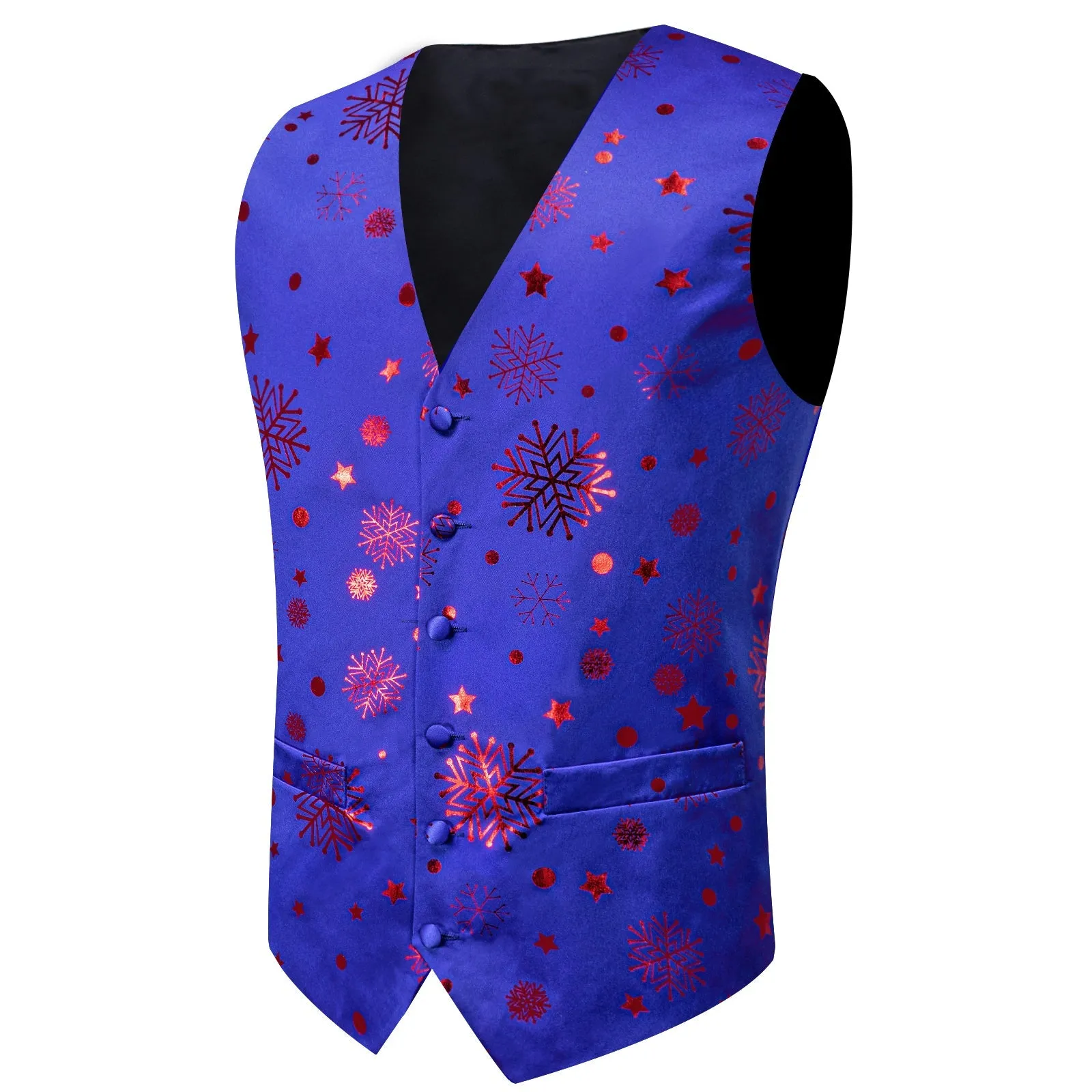 Christmas Blue Red Pattern Novelty Jacquard Silk Men's Vest Bow Tie Handkerchief Cufflinks Set Waistcoat Suit Set