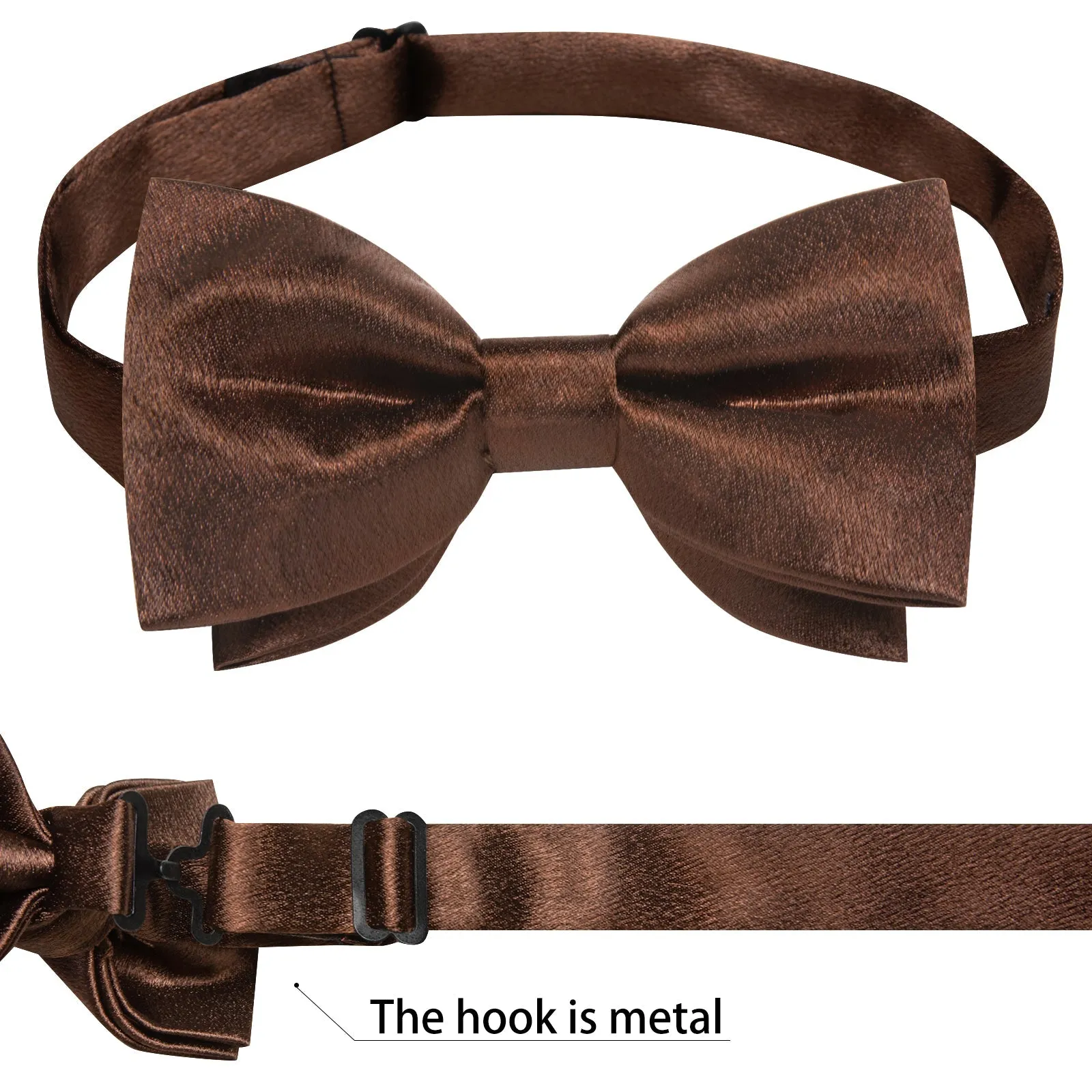 Classic Brown Solid Shining Silk Men Vest Necktie Bow Tie Handkerchief Cufflinks Set