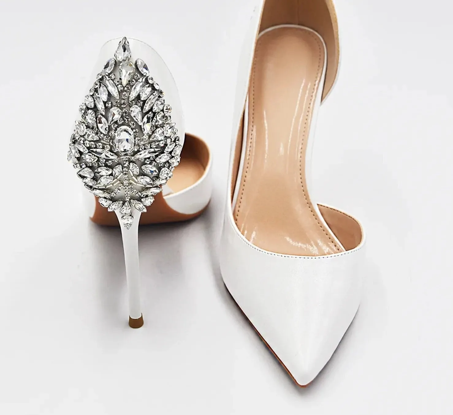 Crystal  Rhinestone White Pointed High Heel Wedding Pumps