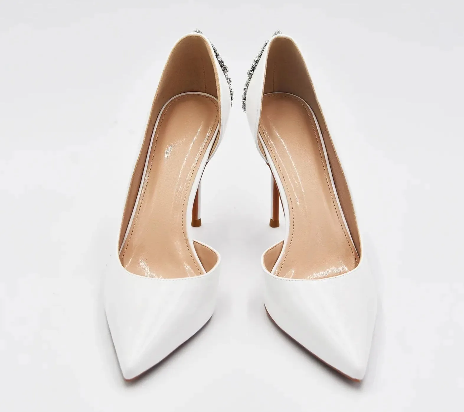 Crystal  Rhinestone White Pointed High Heel Wedding Pumps