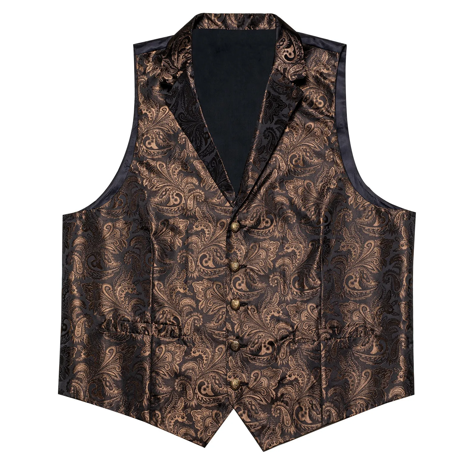 Dark Brown Paisley Men's Collar Vest Tie Hanky Cufflinks Set Waistcoat Suit Set