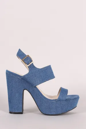 Denim Open Toe Chunky Platform Heel