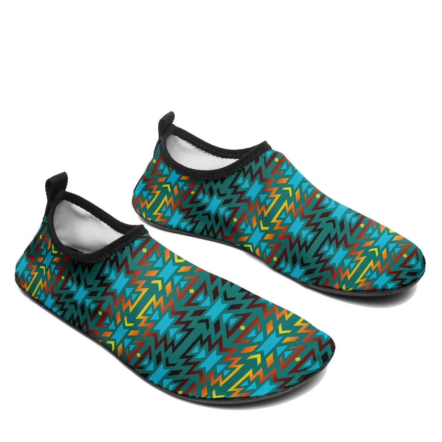 Fire Colors and Turquoise Teal Sockamoccs Kid's Sockamoccs Slip On Shoes