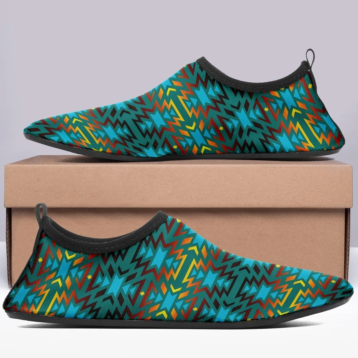 Fire Colors and Turquoise Teal Sockamoccs Kid's Sockamoccs Slip On Shoes