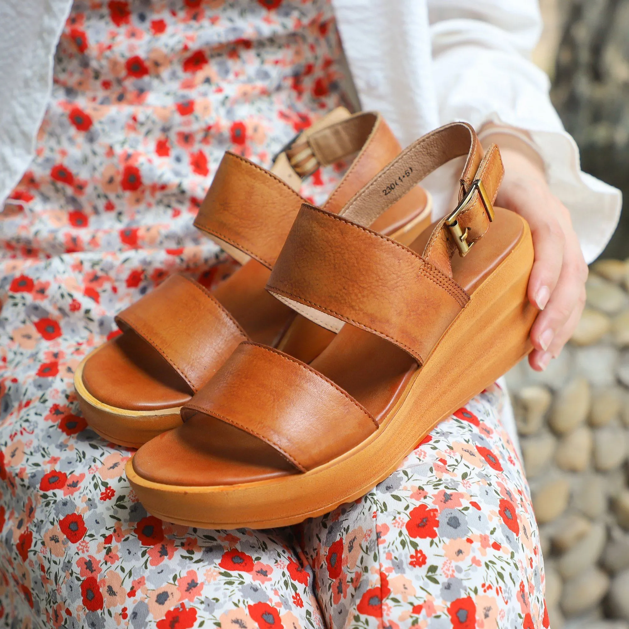 Handmade Genuine Leather Platform Sandals Coffee/Brown