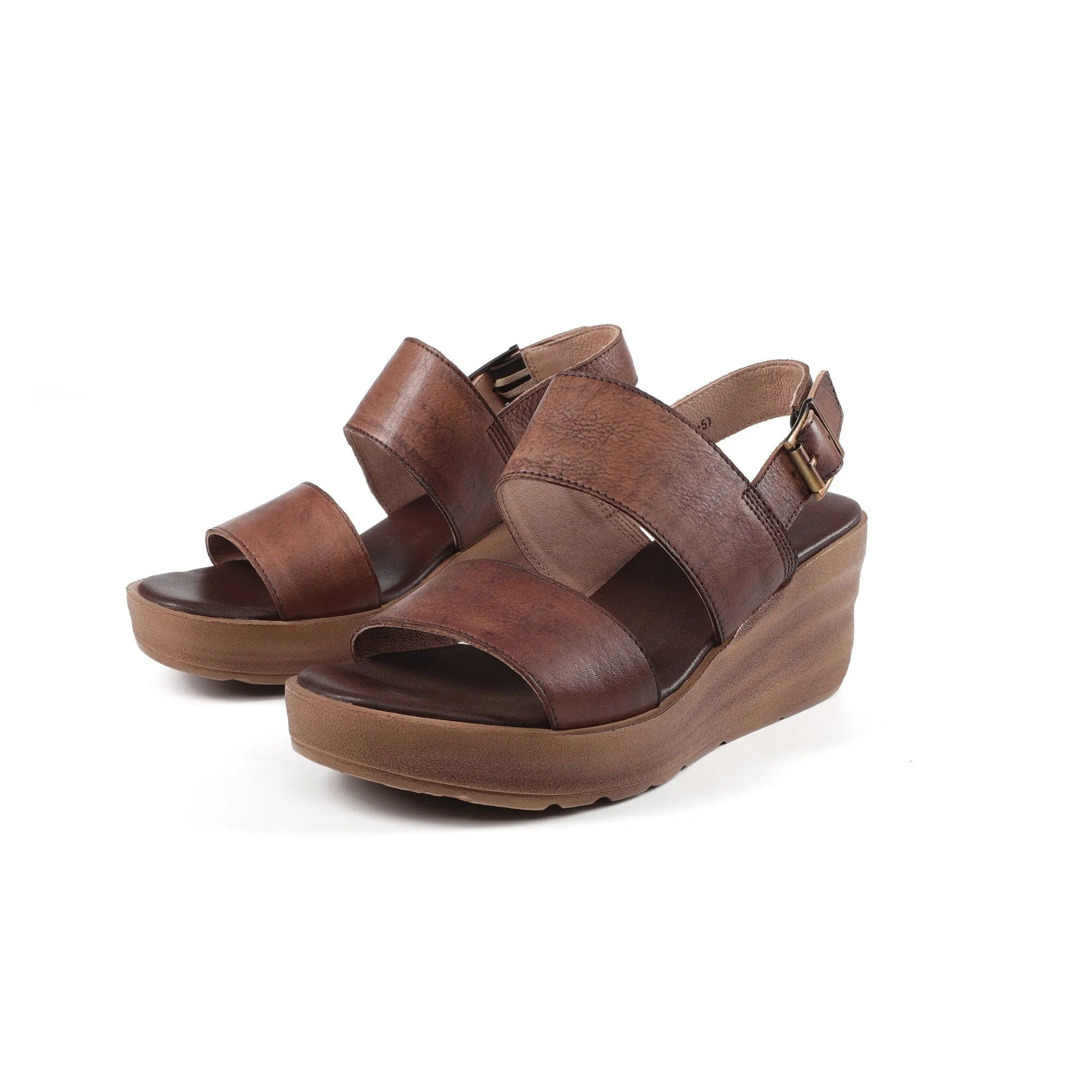 Handmade Genuine Leather Platform Sandals Coffee/Brown