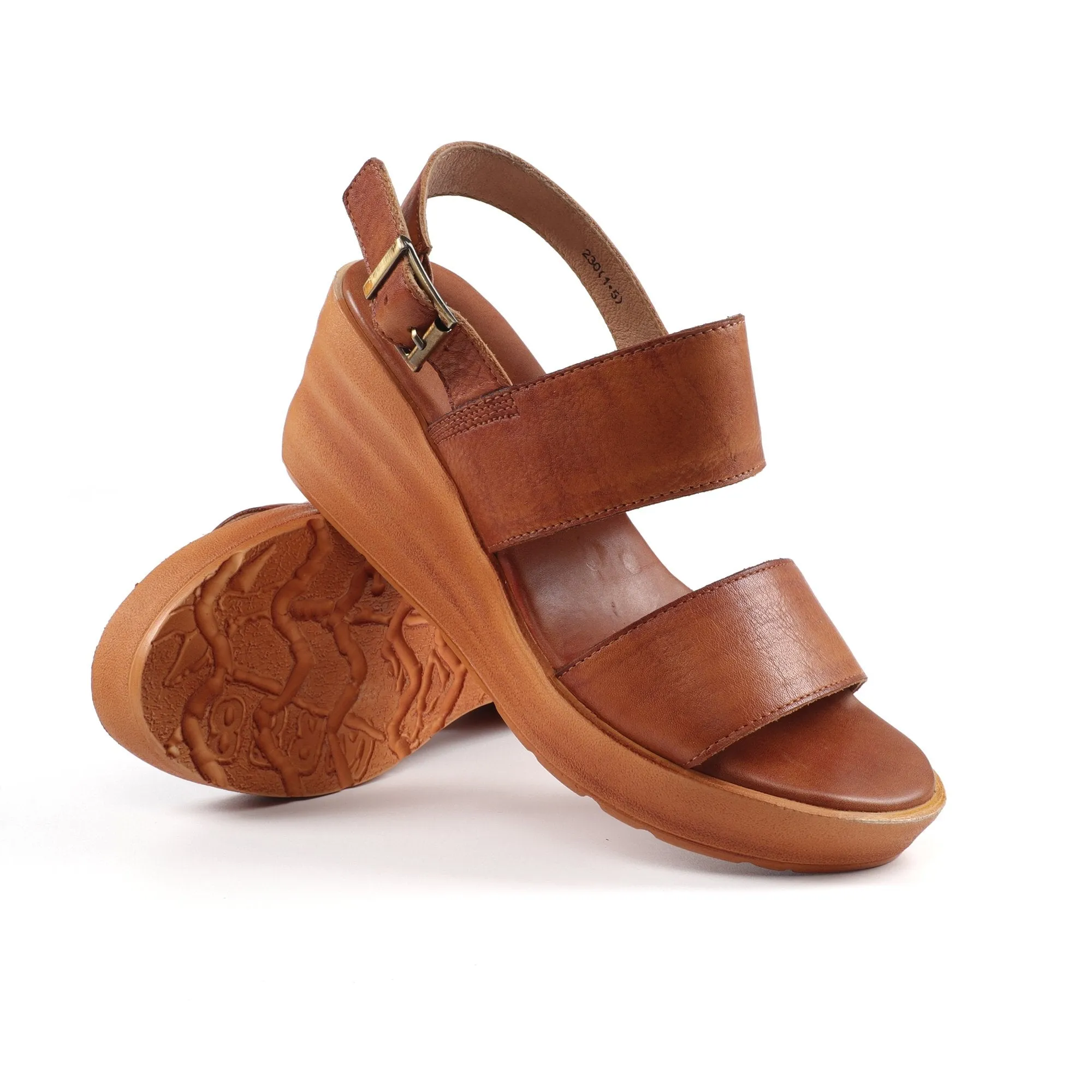 Handmade Genuine Leather Platform Sandals Coffee/Brown