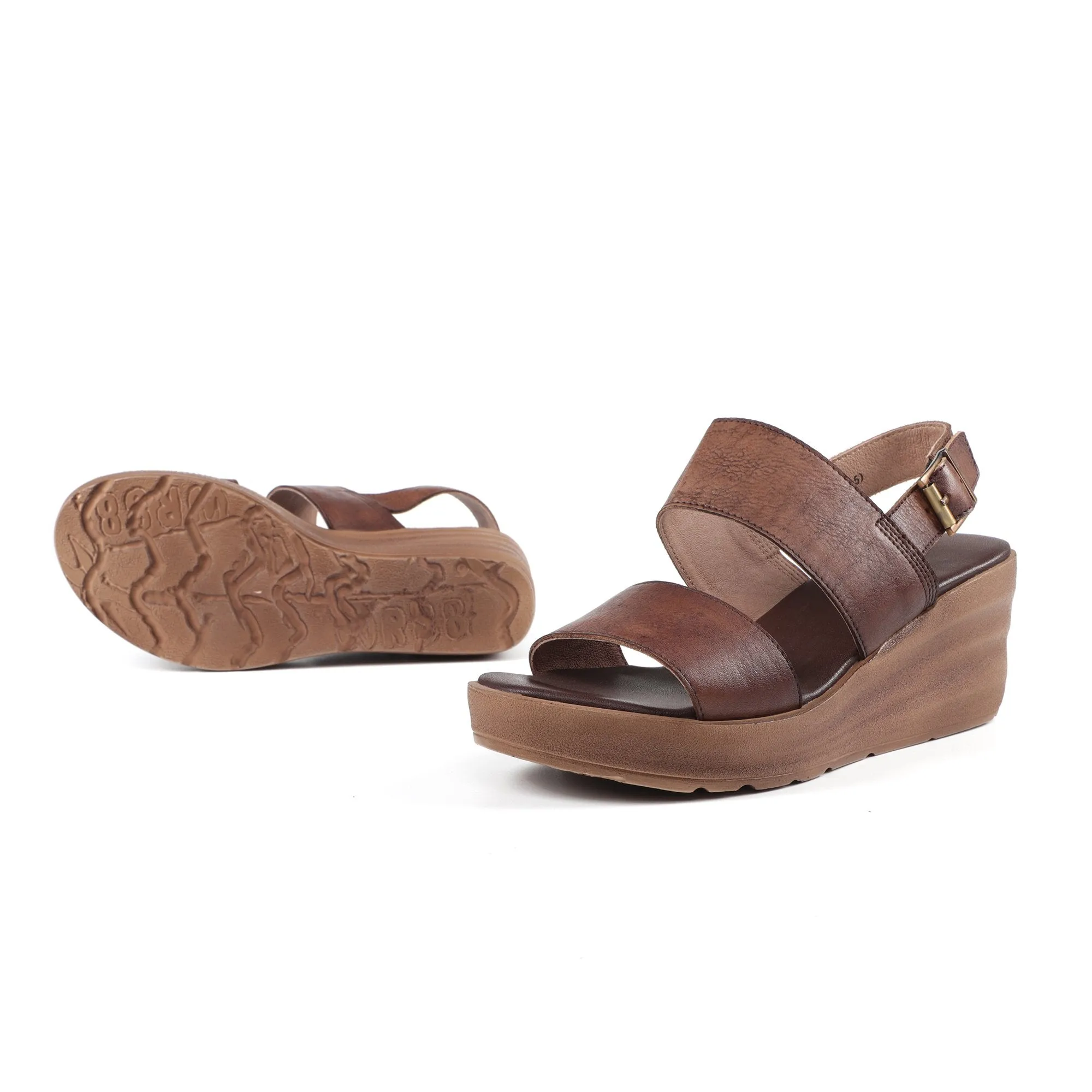 Handmade Genuine Leather Platform Sandals Coffee/Brown