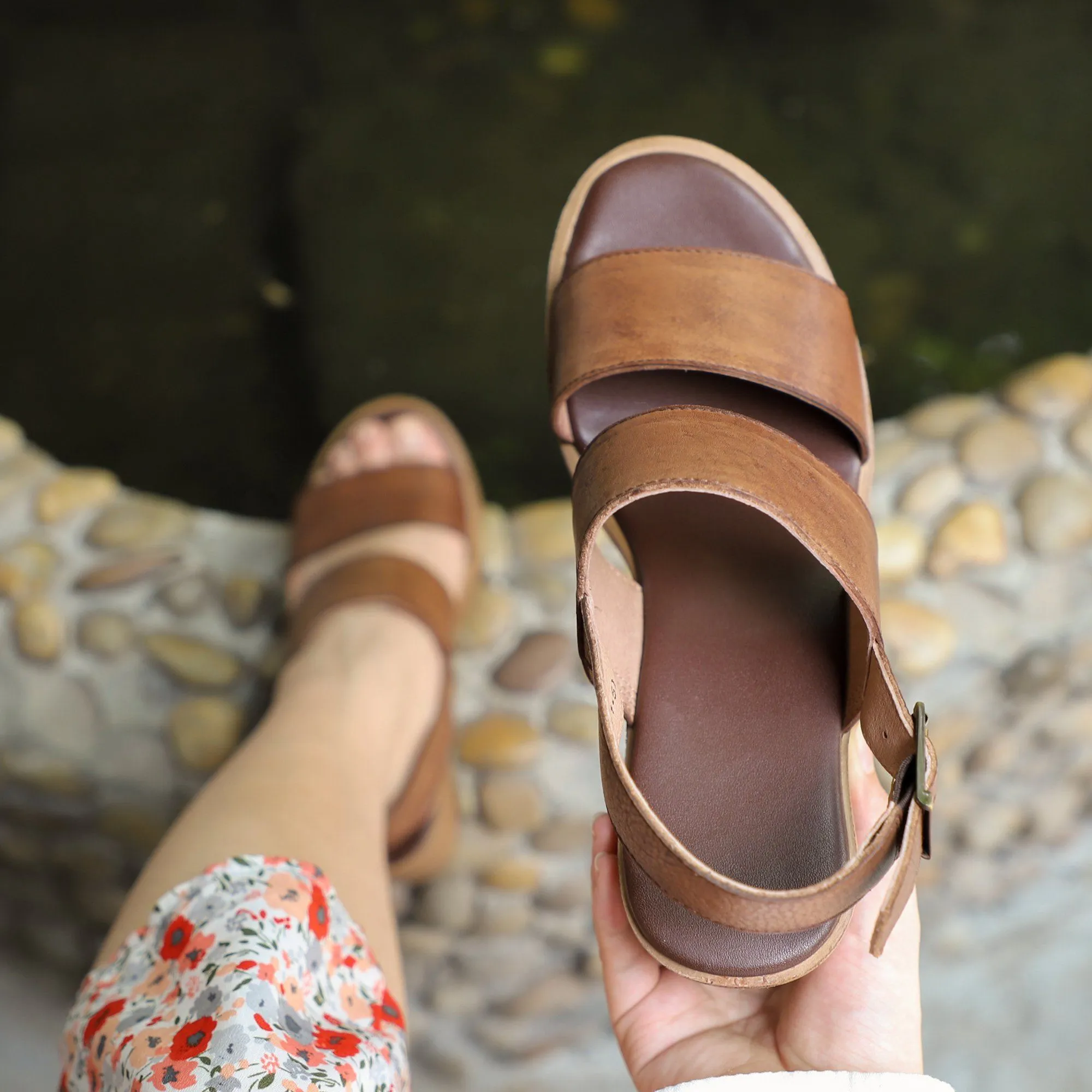 Handmade Genuine Leather Platform Sandals Coffee/Brown