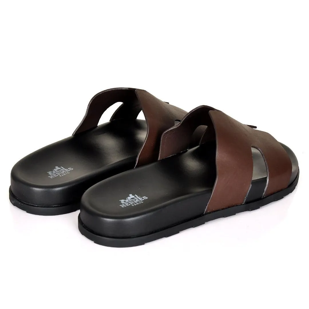 Herm Paris Izmir Lightweight Plain Leather Slippers- Coffee