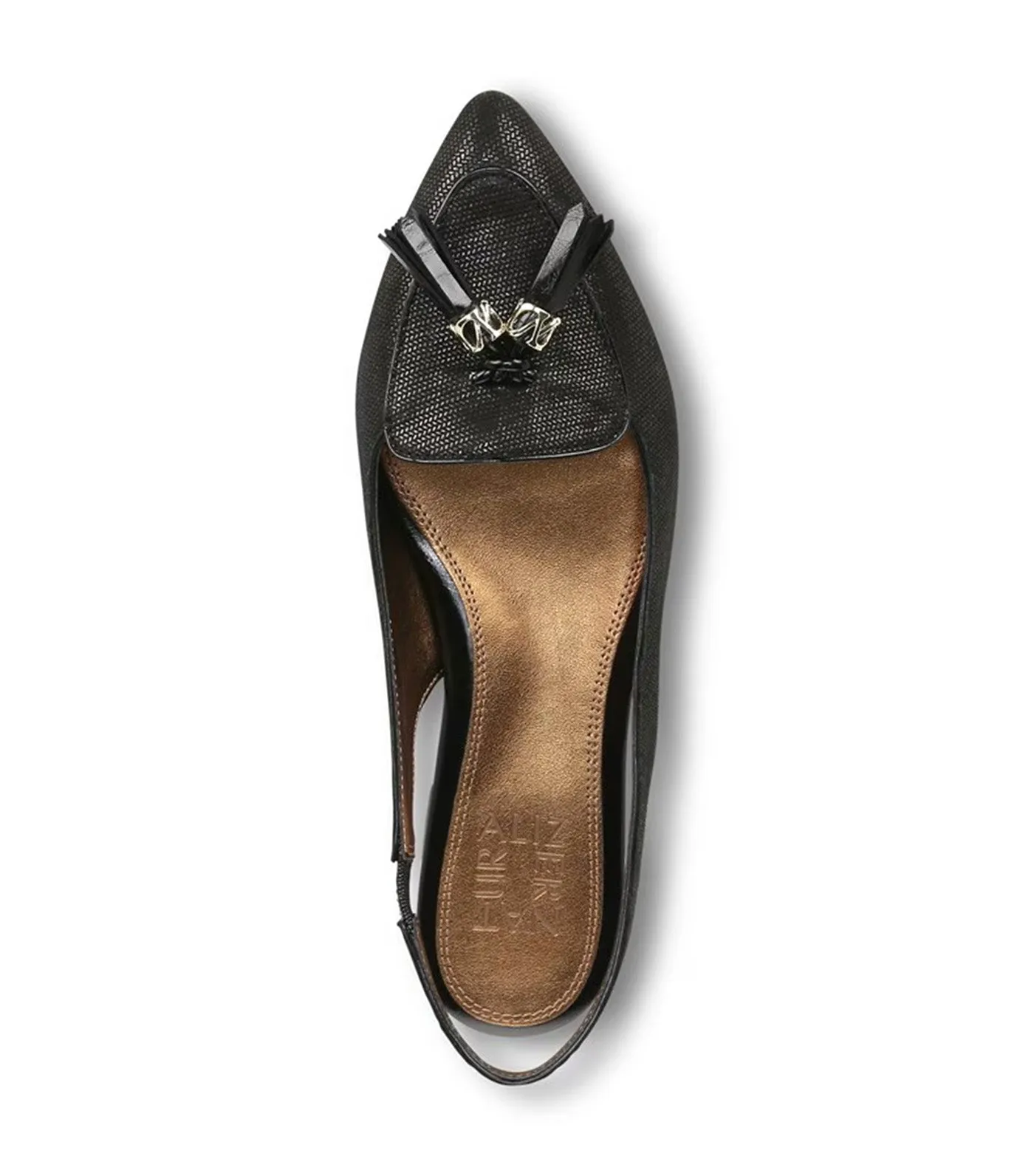 Juliana Slingback Flat Black Metallic Leather