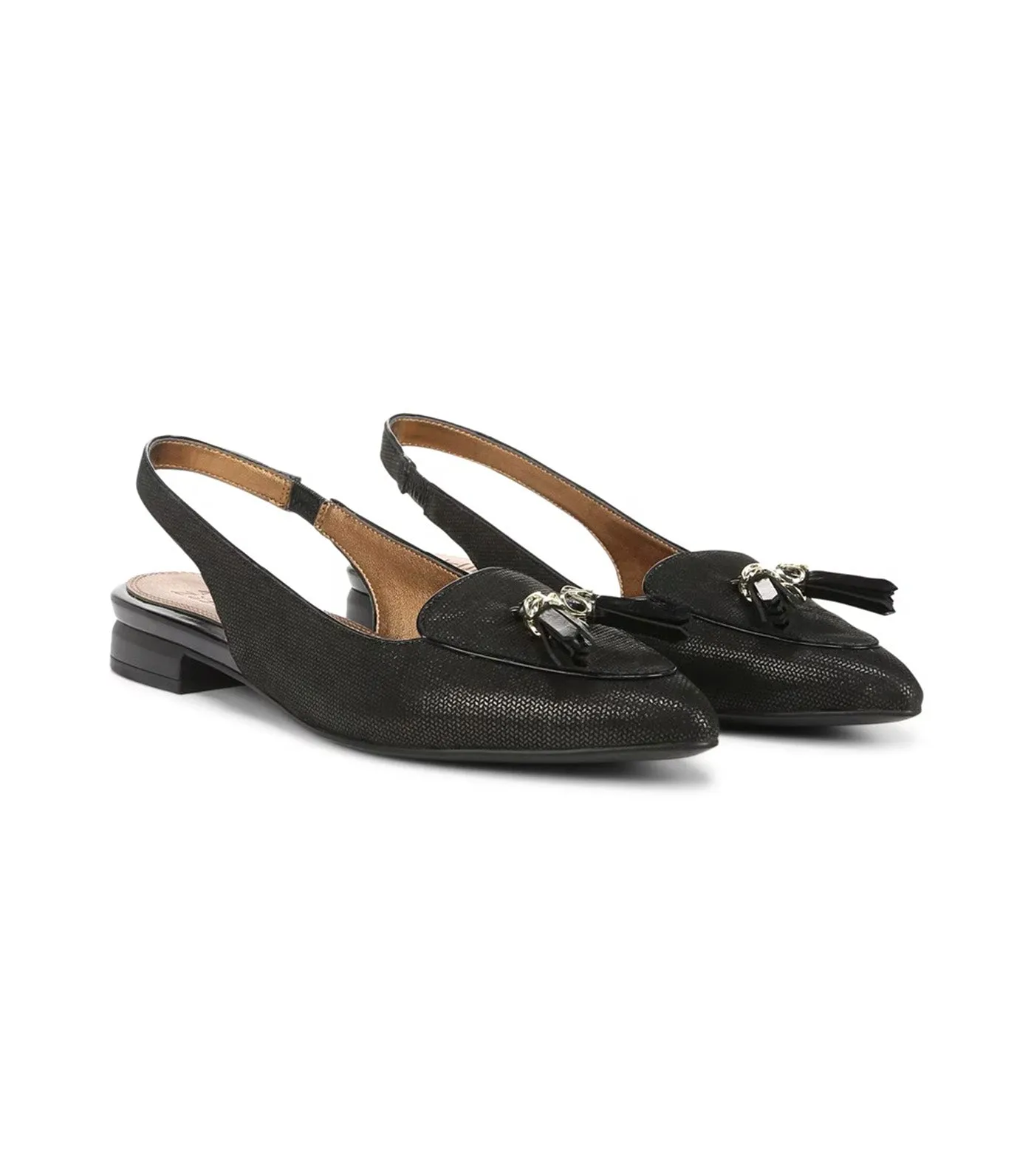 Juliana Slingback Flat Black Metallic Leather