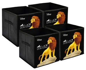 Kuber Industries Disney Lion King Print Non Woven Fabric 4 Pieces Foldable Large Size Storage Cube Toy, Books, Shoes Storage Box with Handle (Black)-KUBMART10765, Pack of 4