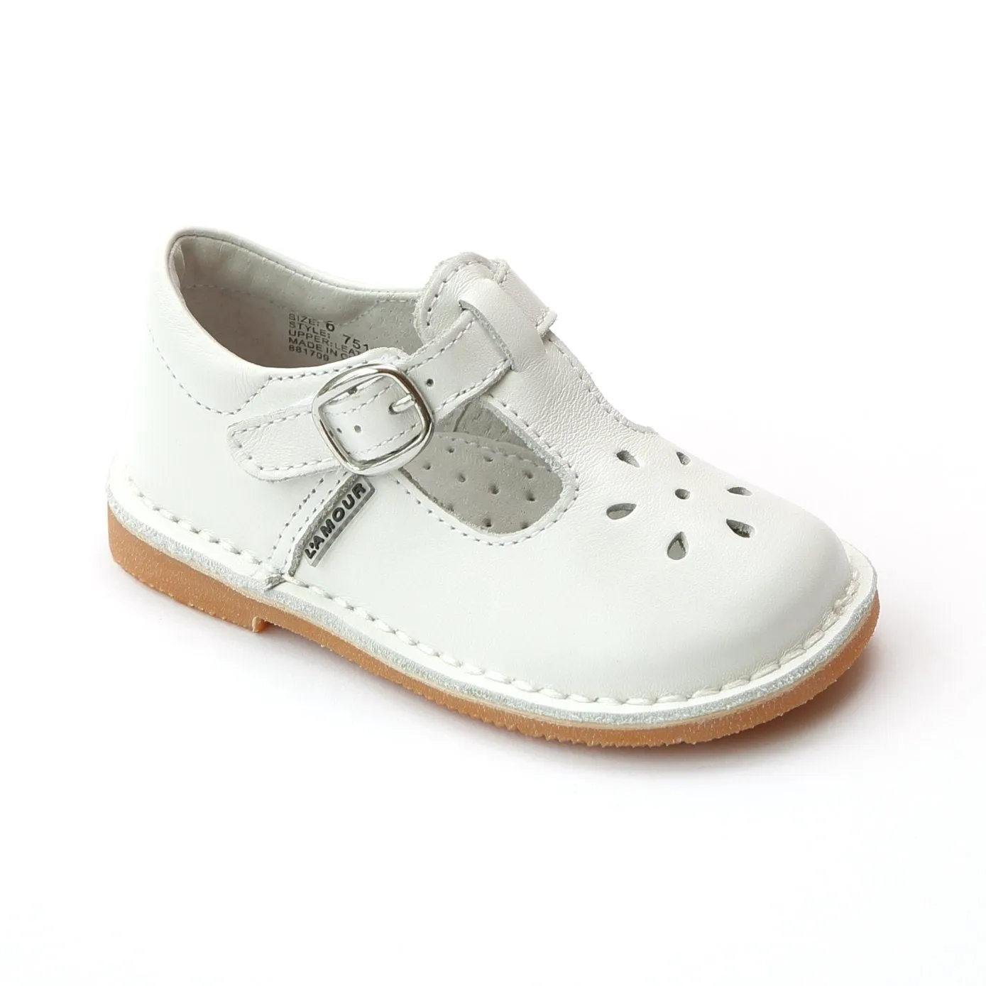 Lamour 751 White Joy Classic Leather Stitch Down T-Strap Mary Jane