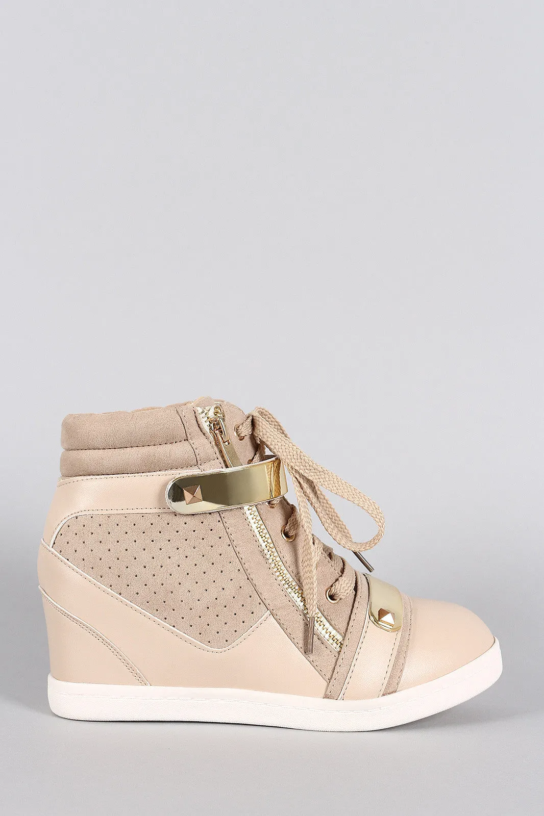 Liliana Zipper Perforated High Top Lace Up Wedge Sneaker