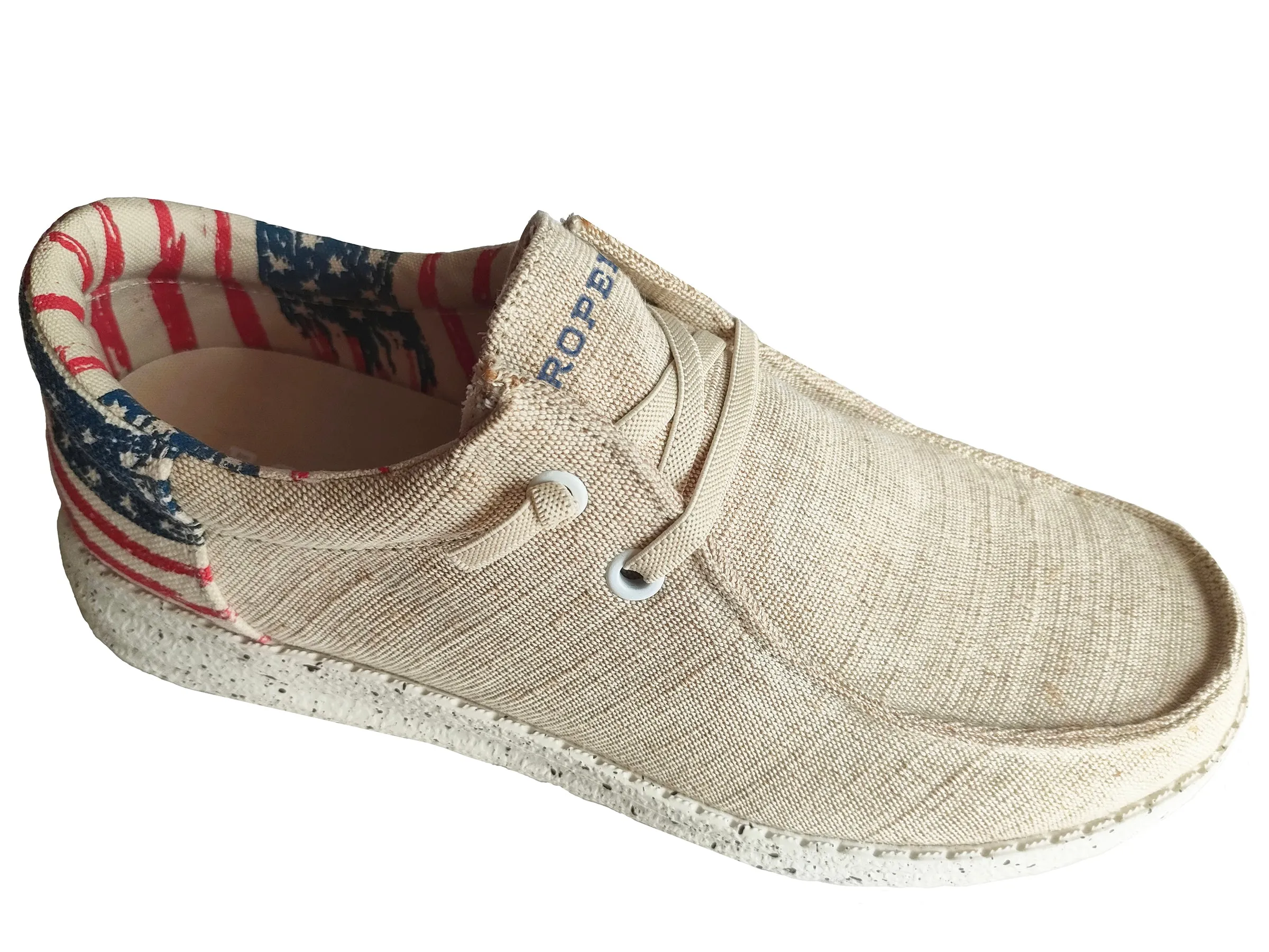 LITTLE BOYS BEIGE CANVAS WITH FLAG HEEL