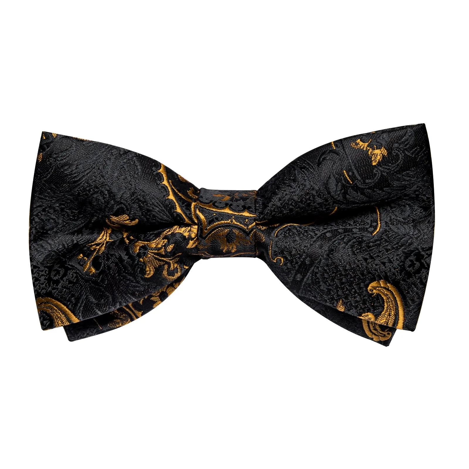 Luxury Black Golden Floral Men's Vest Necktie Bowtie Hanky Cufflinks Set