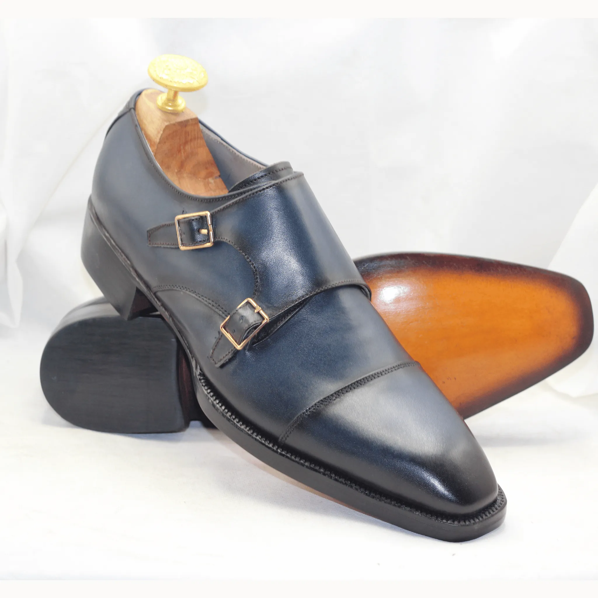 Men's Classic Black Leather Double Monk Strap Shoes Handcrafted Italian-Style Double Monk Dress Shoes Premium Quality Formal Footwear