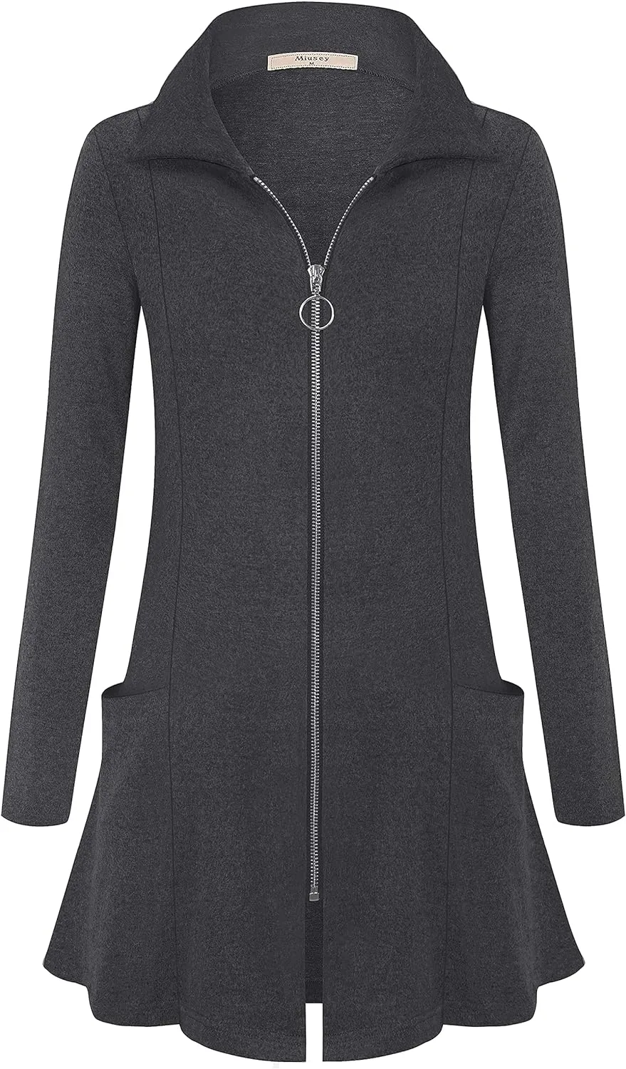 Miusey Womens Zip Up Tunic Sweatshirt Collar Neck Lightweight Long Jacket Cardigans