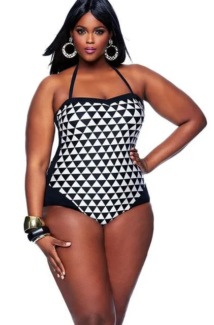 PARAKINI Plus Size Swimwear Female Polka Dot One Piece Swimsuit Women Retro Vintage Bathing Suits Large Size One-Piece Monokini