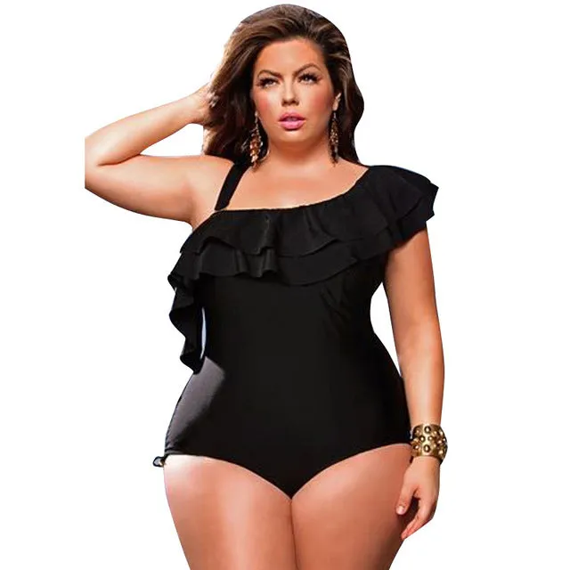 PARAKINI Plus Size Swimwear Female Polka Dot One Piece Swimsuit Women Retro Vintage Bathing Suits Large Size One-Piece Monokini