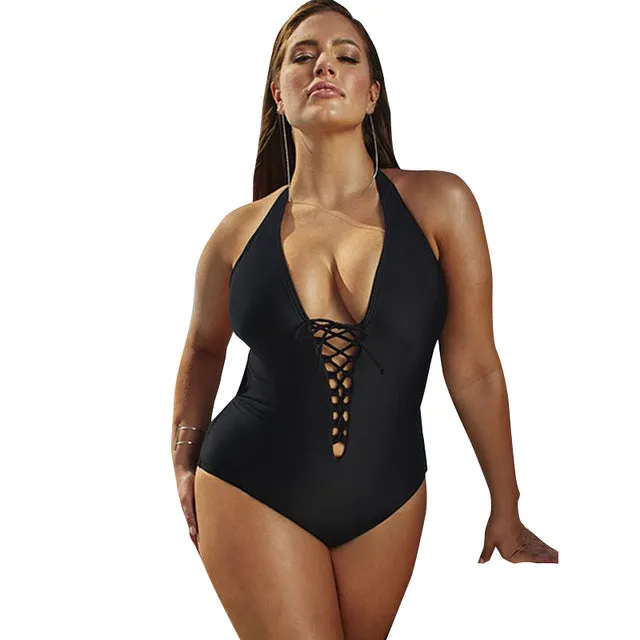 PARAKINI Plus Size Swimwear Female Polka Dot One Piece Swimsuit Women Retro Vintage Bathing Suits Large Size One-Piece Monokini