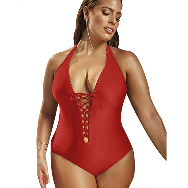 PARAKINI Plus Size Swimwear Female Polka Dot One Piece Swimsuit Women Retro Vintage Bathing Suits Large Size One-Piece Monokini